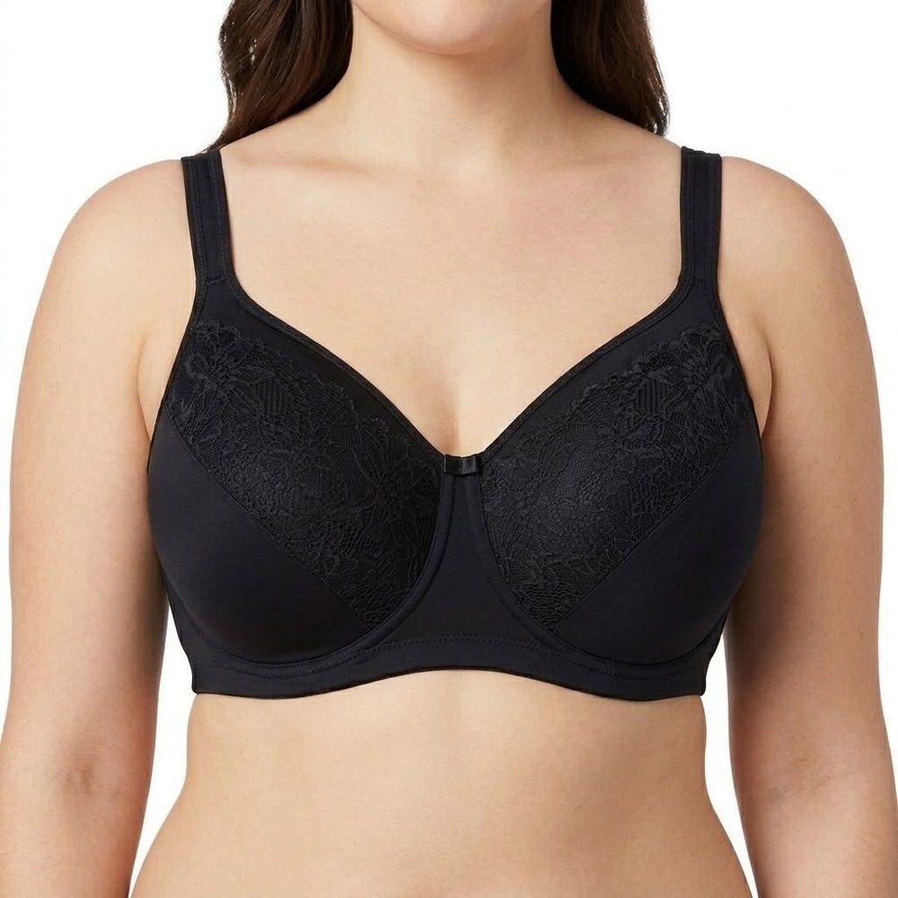 WonderBra Wireless Lace Bra 42DD Black E1120H Lace Trim Full Coverage Support